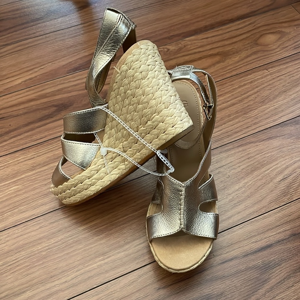 UGG Gold Metallic Espadrille Wedge Sandals